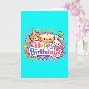 Tarjeta de felicitación floral de animales lindos