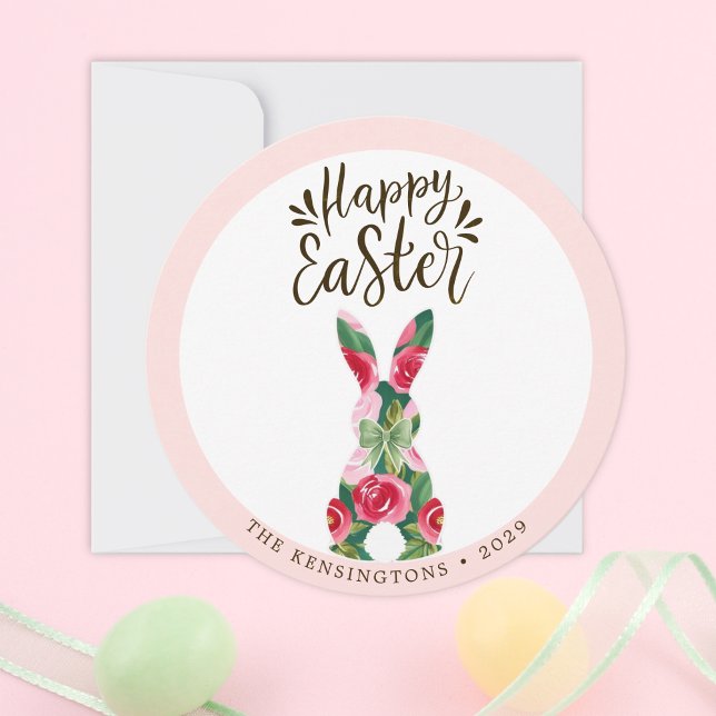 Tarjeta de felicitación floral de conejo de pascua (Customizable Easter Bunny Floral Greeting Card)
