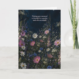 Tarjeta de felicitación floral de cosmos oscuro no