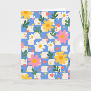 Tarjeta de felicitación floral de cuadro azul Dais