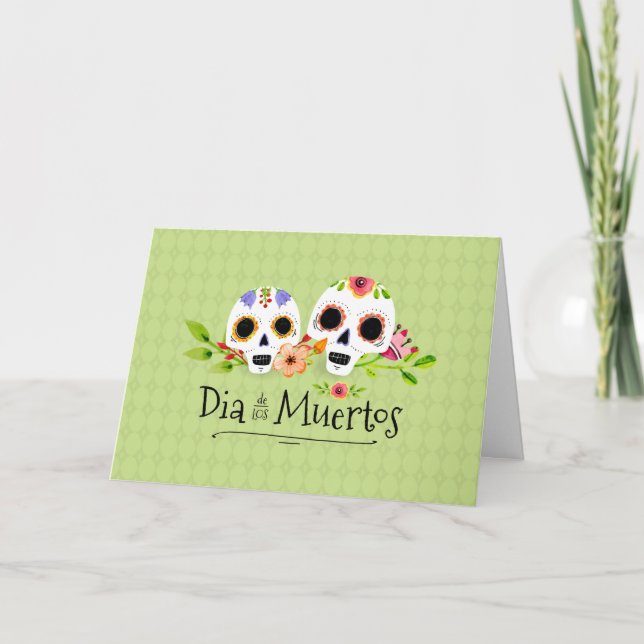Tarjeta de felicitación floral de Skulls Dia de (Anverso)