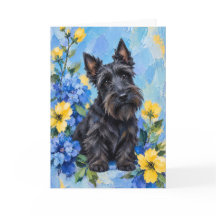 Tarjeta de Felicitación Floral de Terrier Escocés