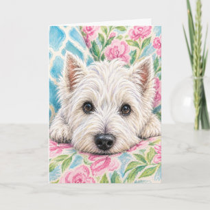 Tarjeta de felicitación floral de Westie