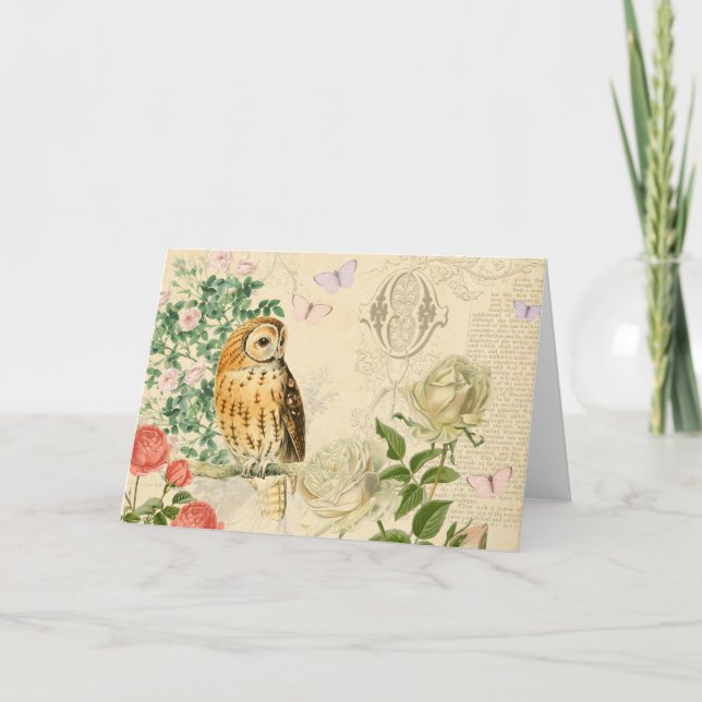 Tarjeta de felicitación floral del búho del (Anverso)