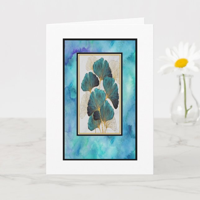 Tarjeta de felicitación floral dorada y azul turqu (Planta pequeña)