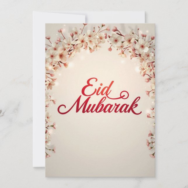 Tarjeta de felicitación floral moderna Eid mubarak (Anverso)