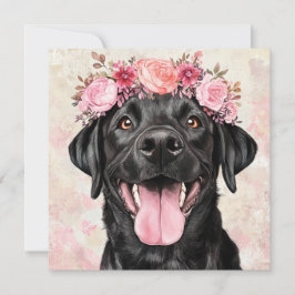 Tarjeta de Felicitación Floral Rosa Perro Labrador