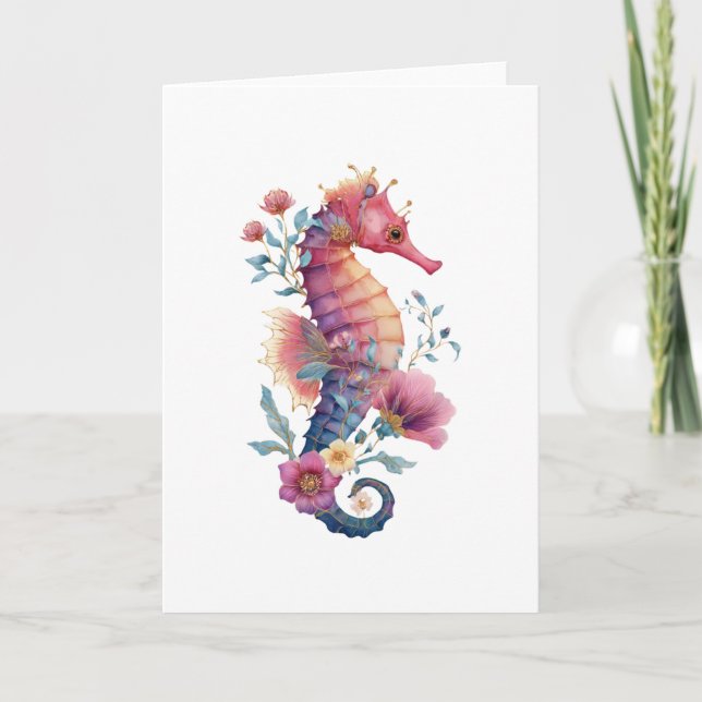 Tarjeta de felicitación Floral Seahorse - Romántic (Anverso)