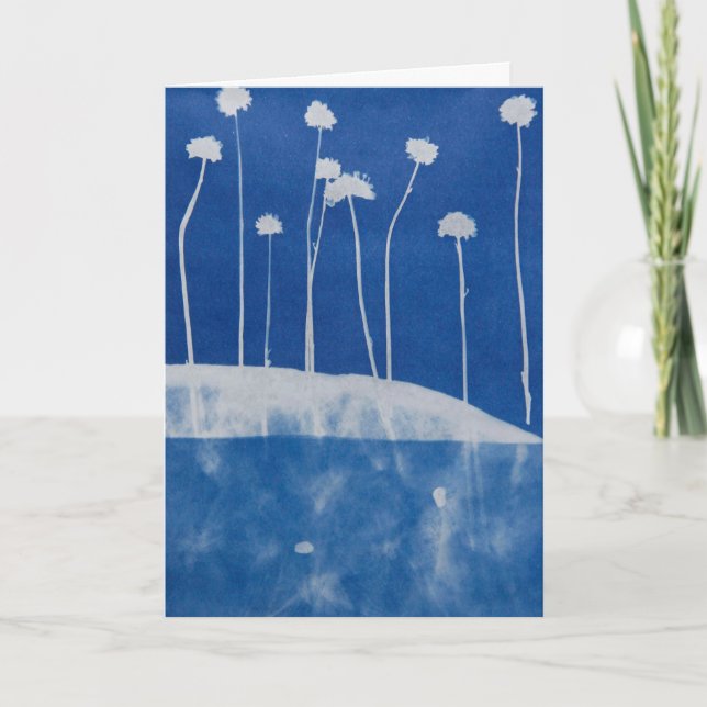 Tarjeta de Felicitación Flores Azules en Blanco  (Anverso)
