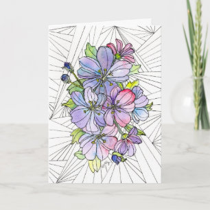Tarjeta de Felicitación - Flores Lila y Rosadas