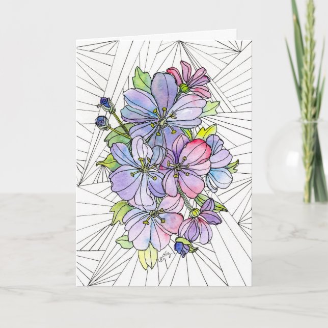 Tarjeta de Felicitación - Flores Lila y Rosadas (Anverso)