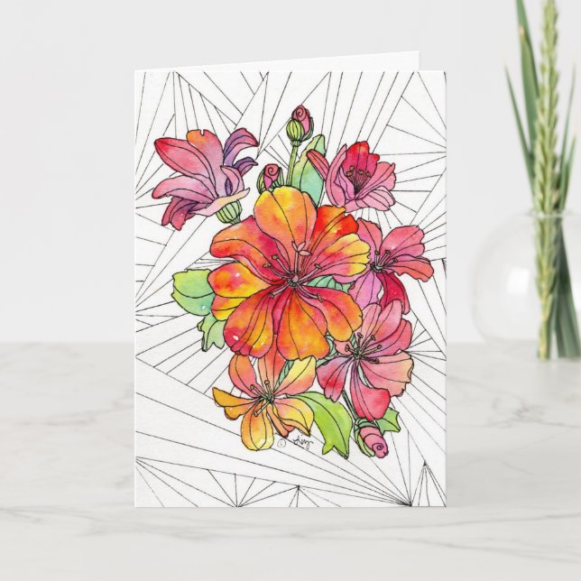 Tarjeta de felicitación - Flores vívidas (Anverso)
