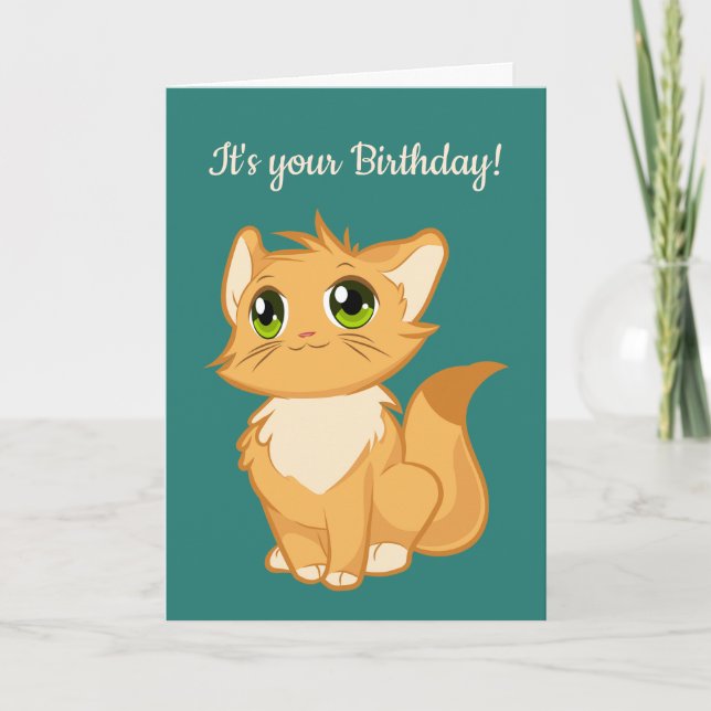 Tarjeta de felicitación Fluffy Naranja Cat Design (Anverso)
