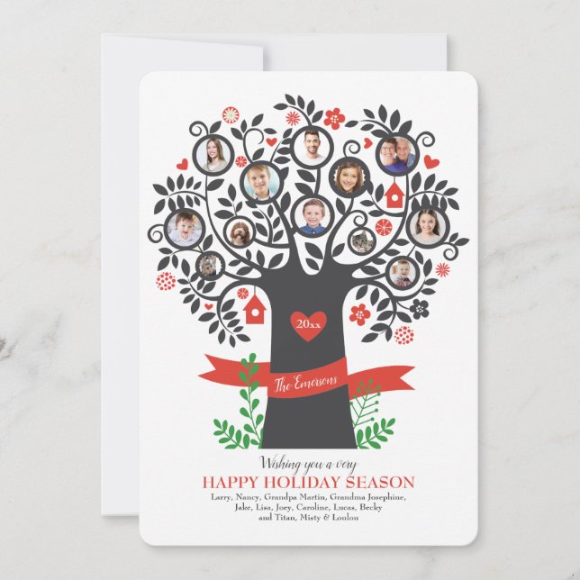 Tarjeta de felicitación fotográfica Family Tree 8+ (Anverso)