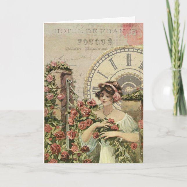 Tarjeta de felicitación francesa de los rosas del (Anverso)