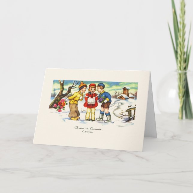 Tarjeta de felicitación francesa del Año Nuevo del (Anverso)