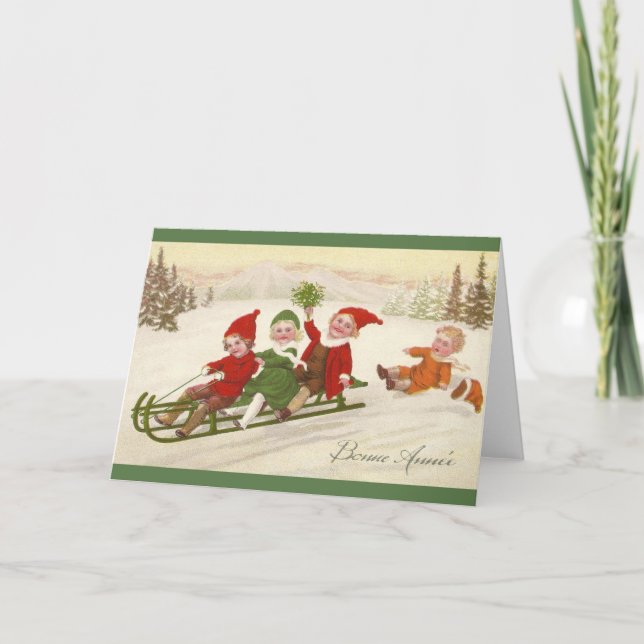 Tarjeta de felicitación francesa vintage de año nu (Anverso)