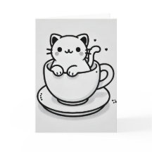 Tarjeta de Felicitación Gatito Adorable en Taza de
