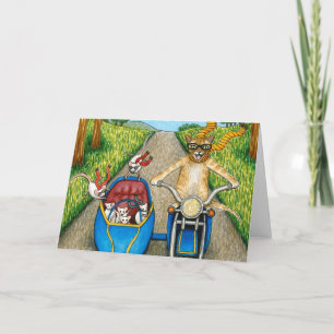Tarjeta de Felicitación Gato 384 con Ratón en Moto