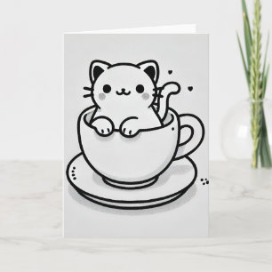 Tarjeta de Felicitación Gato Adorable en Taza de T