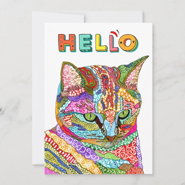 Tarjeta de Felicitación Gato Colorido Hola (Anverso)