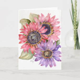 Tarjeta de felicitación - Girasoles rosados y mora