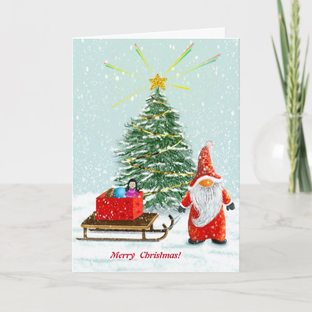 Tarjeta de felicitación Gnome de Feliz Navidad (Anverso)