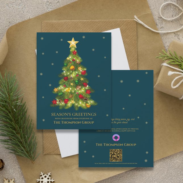 Tarjeta de felicitación Gold Christmas Tree Busine (Gold Christmas Tree Business Holiday Greeting Card)