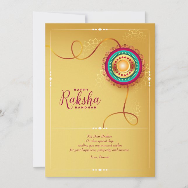 Tarjeta de felicitación Gold Raksha Bandhan (Anverso)