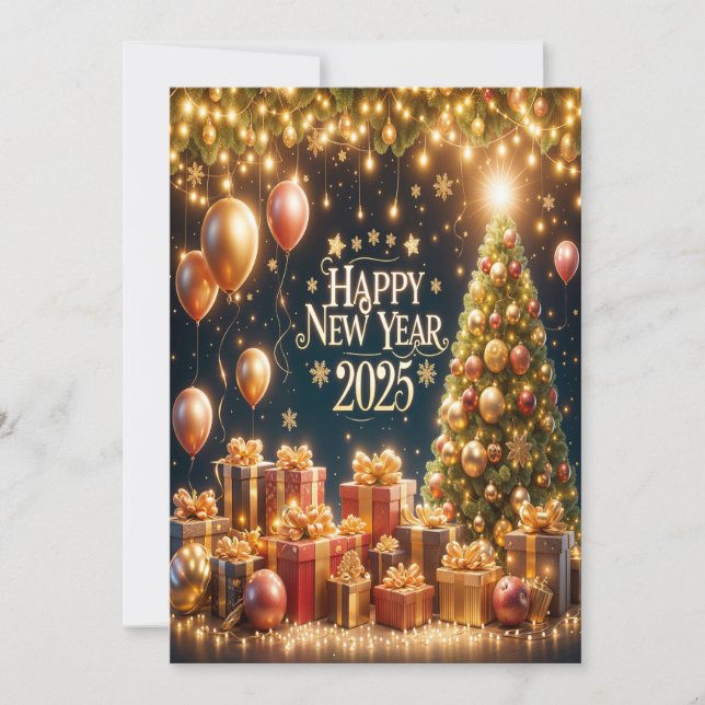 Tarjeta de felicitación Golden Glow New Year 2025 (Anverso)