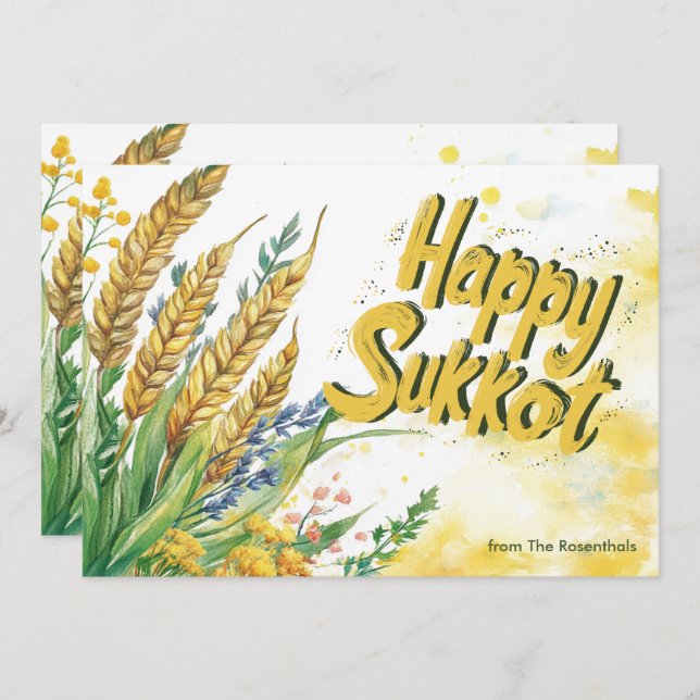 Tarjeta de felicitación Golden Harvest Sukkot (Anverso / Reverso)