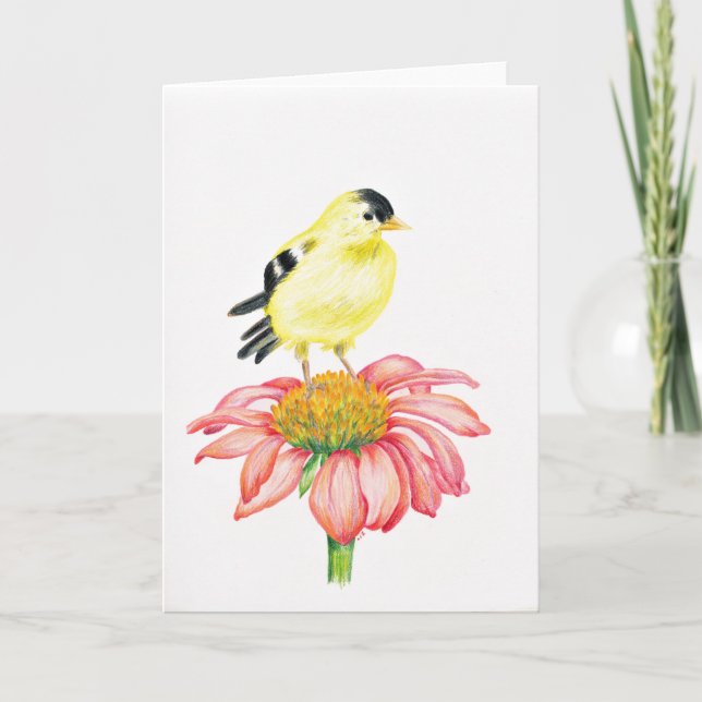 Tarjeta de felicitación Goldfinch & Coneflower (Anverso)