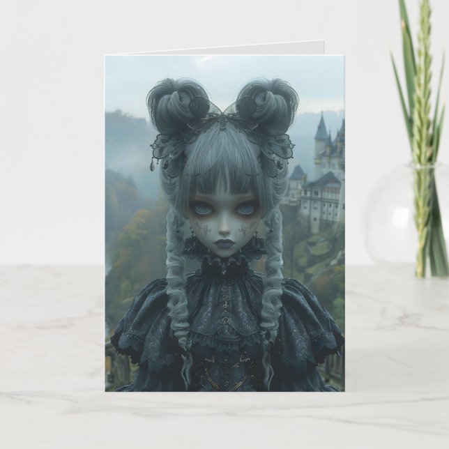 Tarjeta de felicitación gótica chica gótica HOLA (Anverso)