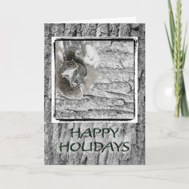 Tarjeta de felicitación Gray Squirrel Happy Holida (Anverso)