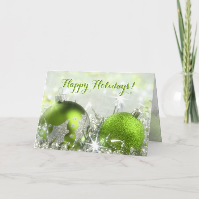 Tarjeta de felicitación Green and Silver Happy Hol (Anverso)