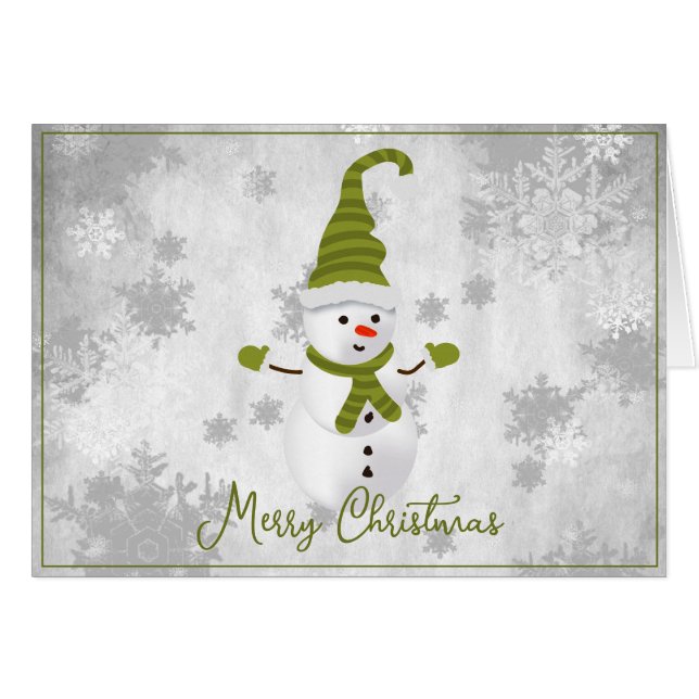 Tarjeta de felicitación Green Cute Snowman Holiday (Anverso (Horizontal))