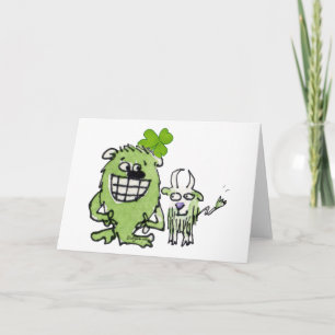 Tarjeta de felicitación Green Monster Goat Shamroc