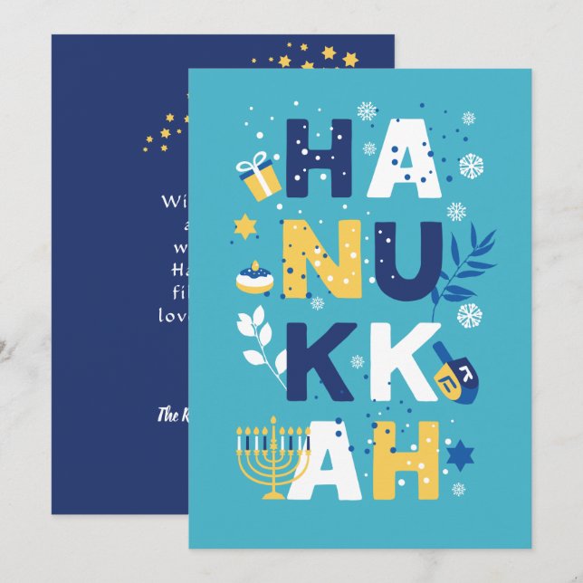 Tarjeta de felicitación HANUKKAH Chanukah Menorah  (Anverso / Reverso)