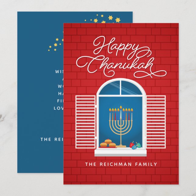 Tarjeta de felicitación HANUKKAH Menorah Dreidel (Anverso / Reverso)