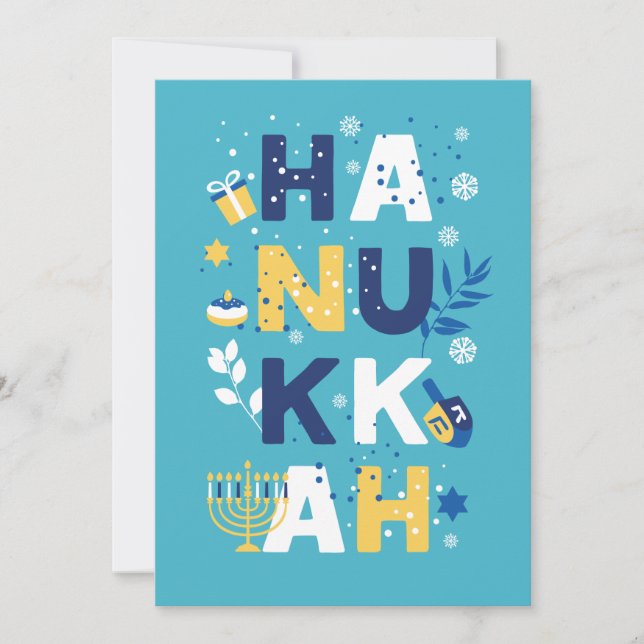 Tarjeta de felicitación HANUKKAH Menorah Dreidel (Anverso)