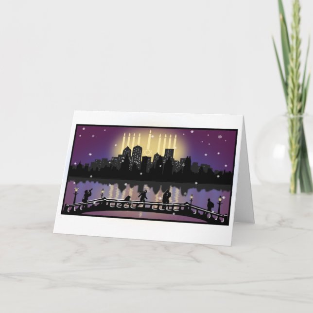 Tarjeta de felicitación Hanukkah Menorah Night Sky (Anverso)