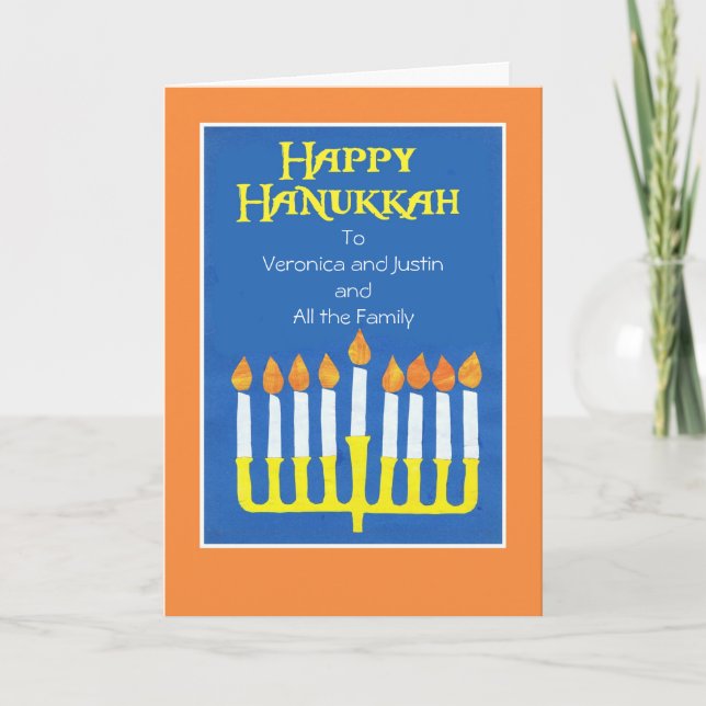 Tarjeta de felicitación Hanukkah Menorah para pers (Anverso)