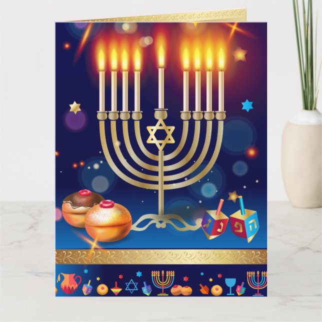 Tarjeta de felicitación hermosa de Menorah del oro (Anverso)