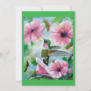 Tarjeta de felicitación Hummingbird e Hibiscus Bla