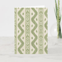 Tarjeta de felicitación Ikat verde y crema, raya t