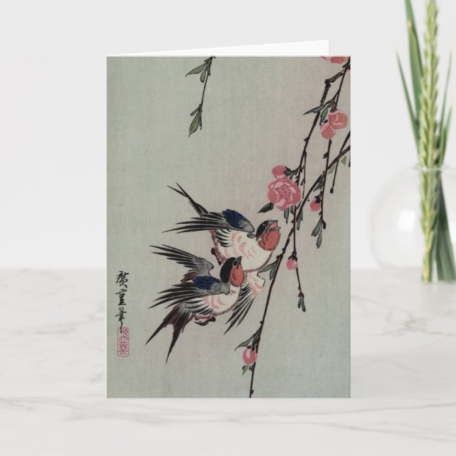 Tarjeta de felicitación japonesa de los pájaros (Anverso)