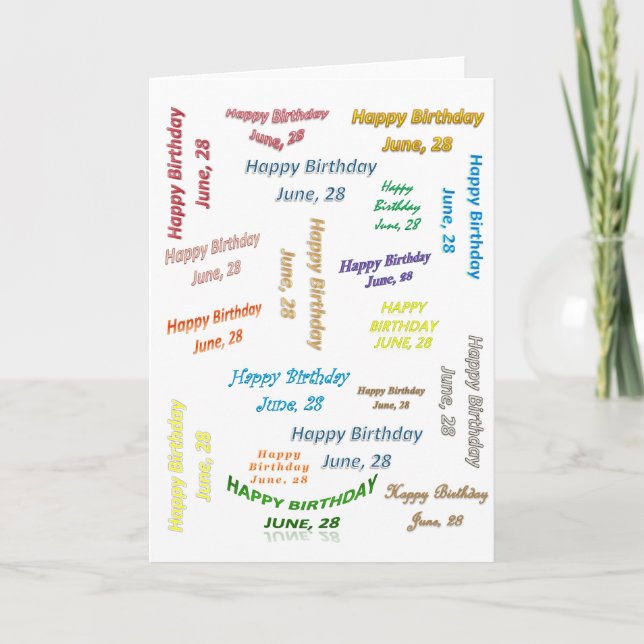 Tarjeta de felicitación Junio, 28 Cumpleaños (Anverso)