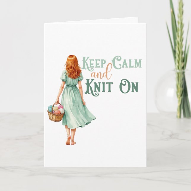Tarjeta de Felicitación Keep Calm & Knit On  (Anverso)