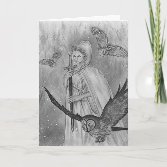 Tarjeta de felicitación Lady de búho de invierno (Anverso)
