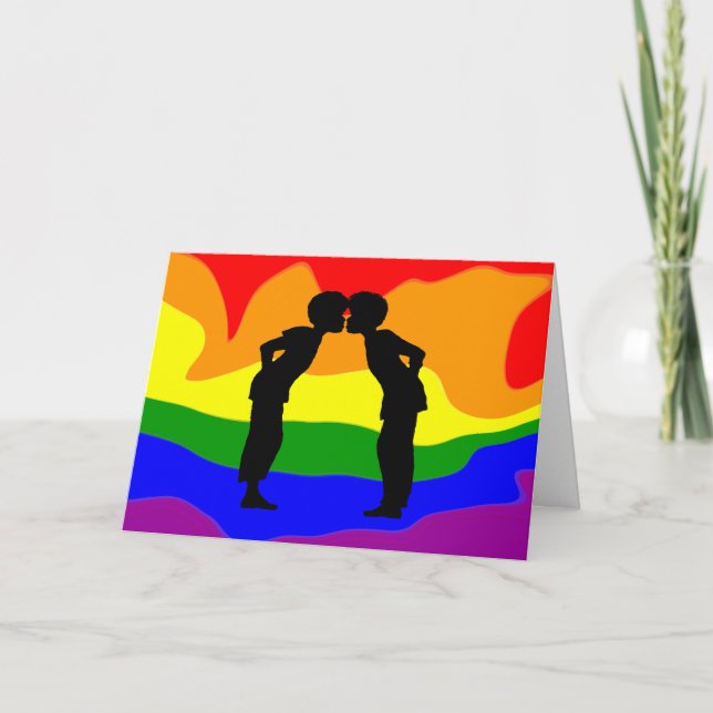 Tarjeta de felicitación LGBT para dos hombres besa (Anverso)